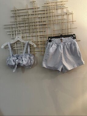 High-Waist Paperbag Shorts in Light Blue